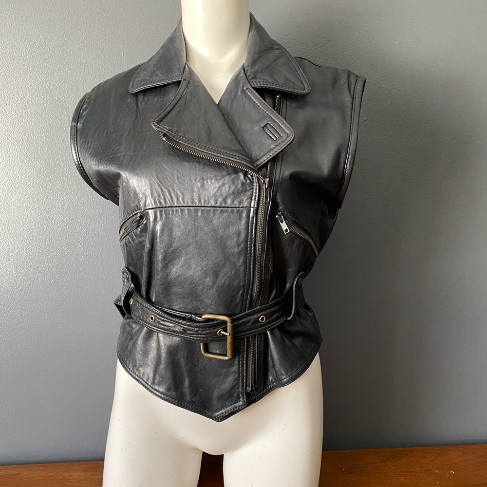 Browns Black Leather Sleeveless Jacket.